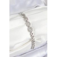 Pirinç Zirkon Taşlı Oval Model Gümüş Renk Kadın Bileklik