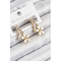 Pirinç Zirkon Taşlı Papatya Model Gold Renk Kadın Küpe