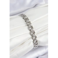 Pirinç Zirkon Taşlı Parçalı Model Gümüş Renk Kadın Bileklik