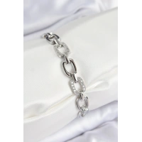 Pirinç Zirkon Taşlı Parçalı Zincir Model Gümüş Renk Kadın Bileklik