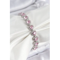 Pirinç Zirkon Taşlı Pembe Kalp Baget Model Gümüş Renk VIP Seri Kadın Bileklik
