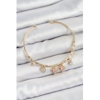 Pirinç Zirkon Taşlı Pembe Kalp Model Gold Renk Charm Bileklik