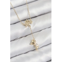 Pirinç Zirkon Taşlı Sallantılı Ayıcıklı Yıldız Model Gold Renk Kadın Kolye
