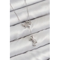 Pirinç Zirkon Taşlı Sallantılı Ayıcıklı Yıldız Model Gümüş Renk Kadın Kolye