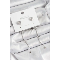 Pirinç Zirkon Taşlı Sallantılı Çiçek Model Gümüş Renk 925 Ayar Gümüş Çivi Kadın Küpe