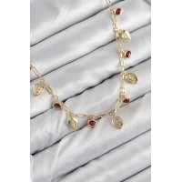 Pirinç Zirkon Taşlı Sallantılı Damla Model Gold Renk Kadın Kolye