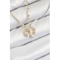 Pirinç Zirkon Taşlı Sallantılı Göz Model Ezme Zincir Gold Renk Kadın Kolye