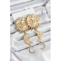 Pirinç Zirkon Taşlı Sallantılı Güneş Model Gold Renk Kadın Küpe