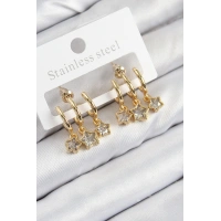 Pirinç Zirkon Taşlı Sallantılı Yıldız Model Gold Renk Kadın Küpe