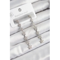 Pirinç Zirkon Taşlı Sallantılı Yıldız Model Gümüş Renk Kadın Küpe