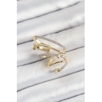 Pirinç Zirkon Taşlı Sıkıştırma Sağ Kıkırdak Gold Renk Kadın Küpe