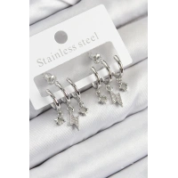 Pirinç Zirkon Taşlı Şimşek Model Gümüş Renk Kadın Küpe