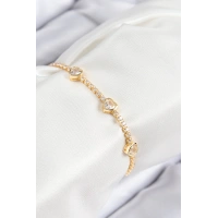 Pirinç Zirkon Taşlı Sıralı Kalp Model Gold Renk Kadın Bileklik