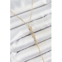 Pirinç Zirkon Taşlı Sıralı Yıldız Figürlü Y Model Gold Renk Kadın Kolye