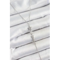 Pirinç Zirkon Taşlı Sıralı Yıldız Figürlü Y Model Gümüş Renk Kadın Kolye