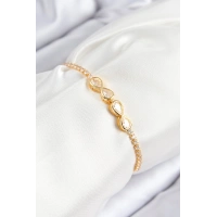 Pirinç Zirkon Taşlı Sonsuzluk Model Gold Renk Asansörlü Kadın Bileklik