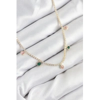 Pirinç Zirkon Taşlı Su Yolu Damla Model Gold Renk Kadın Kolye