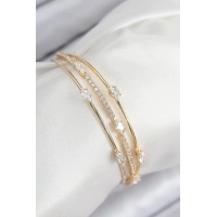 Pirinç Zirkon Taşlı Su Yolu Model Gold Renk Kadın Bileklik