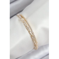 Pirinç Zirkon Taşlı Su Yolu Model Gold Renk Kadın Bileklik