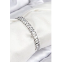 Pirinç Zirkon Taşlı Su Yolu Model Gümüş Renk Asansörlü Kadın Bileklik