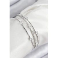 Pirinç Zirkon Taşlı Su Yolu Model Gümüş Renk Kadın Bileklik