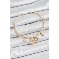 Pirinç Zirkon Taşlı Tavşan Ve Kalp Model Gold Renk Charm Bileklik