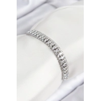 Pirinç Zirkon Taşlı Tennıs Model Gümüş Renk Asansörlü Kadın Bileklik