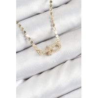 Pirinç Zirkon Taşlı Tifany Model Ezme Zincir Gold Renk Kadın Kolye