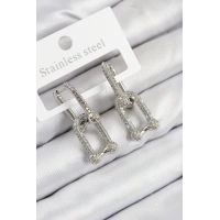 Pirinç Zirkon Taşlı Tifany Model Gümüş Renk Kadın Küpe