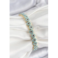 Pirinç Zirkon Taşlı Turkuaz Nazar Model Gold Renk Lastikli Kadın Bileklik