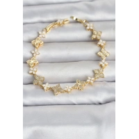 Pirinç Zirkon Taşlı ve Mineli Yonca Model Gold Renk Kadın Bileklik