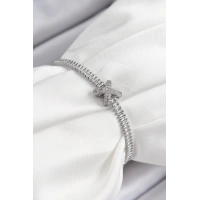 Pirinç Zirkon Taşlı X Detaylı Su Yolu Model Gümüş Renk Asansörlü Kadın Bileklik