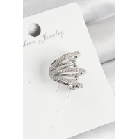 Pirinç Zirkon Taşlı Yay Model Gümüş Renk Sağ Kıkırdak Küpe