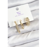 Pirinç Zİrkon Taşlı Yıldız Model Gold Renk 3lü Kadın Küpe