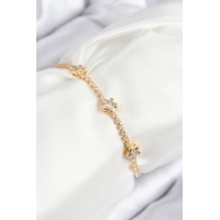 Pirinç Zirkon Taşlı Yıldız Model Gold Renk Asansörlü Kadın Bileklik
