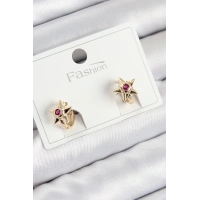 Pirinç Zirkon Taşlı Yıldız Model Gold Renk Çocuk Küpe