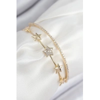 Pirinç Zirkon Taşlı Yıldız Model Gold Renk Kadın Bileklik