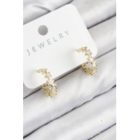 Pirinç Zirkon Taşlı Yıldız Model Gold Renk Kadın Küpe