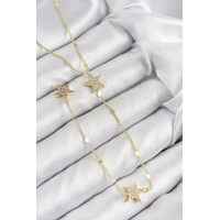 Pirinç Zirkon Taşlı Yıldız Model Gümüş Renk Y Kolye