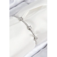 Pirinç Zirkon Taşlı Yıldız Model Gümüş Renk Asansörlü Kadın Bileklik