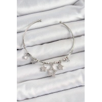 Pirinç Zirkon Taşlı Yıldız Model Gümüş Renk Charm Bileklik