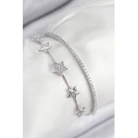 Pirinç Zirkon Taşlı Yıldız Model Gümüş Renk Kadın Bileklik