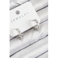 Pirinç Zirkon Taşlı Yıldız Model Gümüş Renk Kadın Küpe