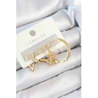 Pirinç Zirkon Taşlı Yıldız Ve Halka Model Gold Renk 3lü Çift Kadın Küpe Set