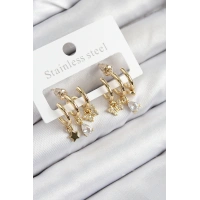 Pirinç Zirkon Taşlı Yıldız Ve Kelebek Model Gold Renk Kadın Küpe