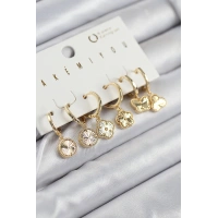 Pirinç Zirkon Taşlı Yonca Model Gold Renk 6lı Küpe Set