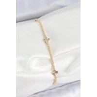 Pirinç Zirkon Taşlı Yonca Model Gold Renk Kadın Bilekilk