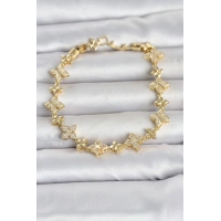 Pirinç Zirkon Taşlı Yonca Model Gold Renk Kadın Bileklik
