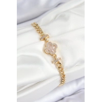 Pirinç Zirkon Taşlı Yonca Model Gold Renk Kadın Bileklik