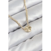 Pirinç Zirkon Taşlı Yonca Model Gold Renk Kadın Kolye